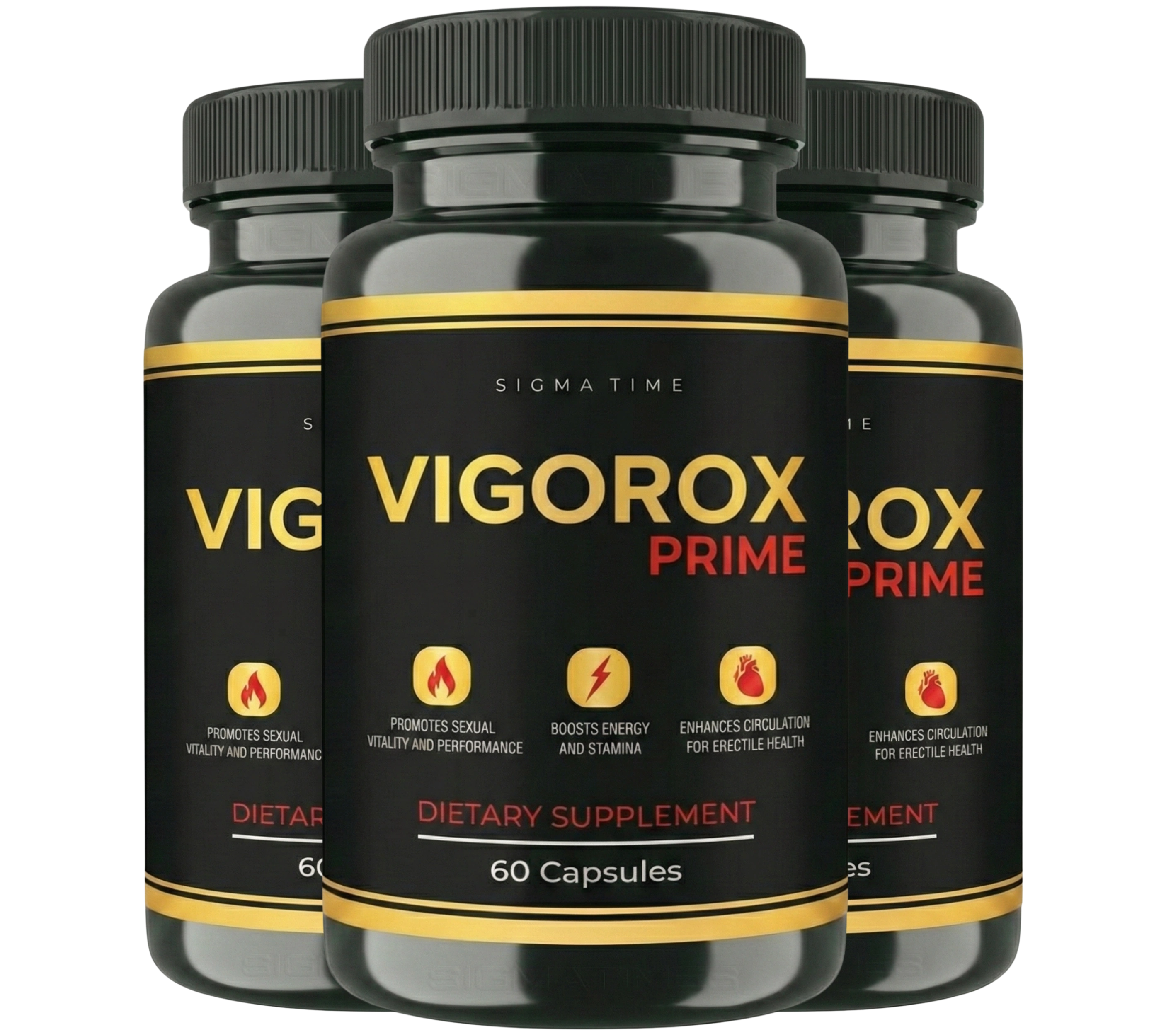 Vigorox Prime supplement bottles for male vitality support